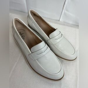 Clarks White Leather Loafers